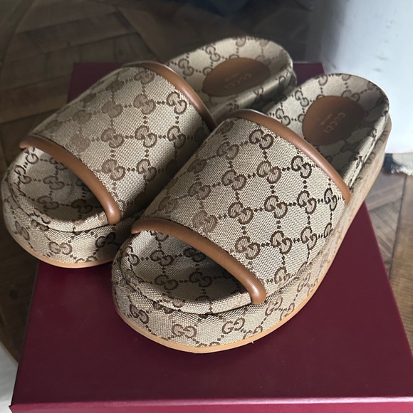 Gucci Shoes - Gucci Brown Monogram Sandals